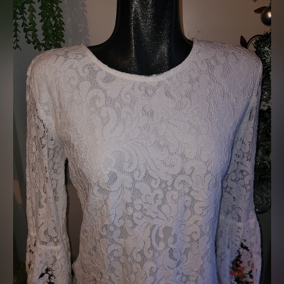 Solitaire White Lace Long Sleeve Blouse S - Picture 2 of 8